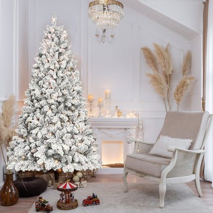 7.5' Pre Lit Full Flocked Spruce Christmas Tree With Decorations