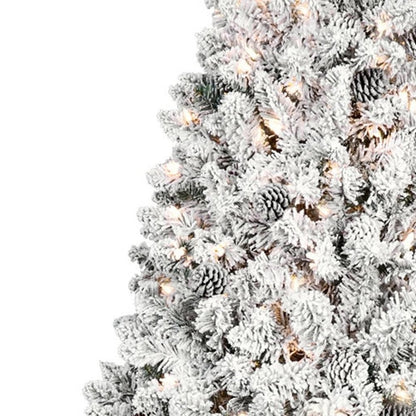 7.5' Pre Lit Full Flocked Spruce Christmas Tree With Decorations