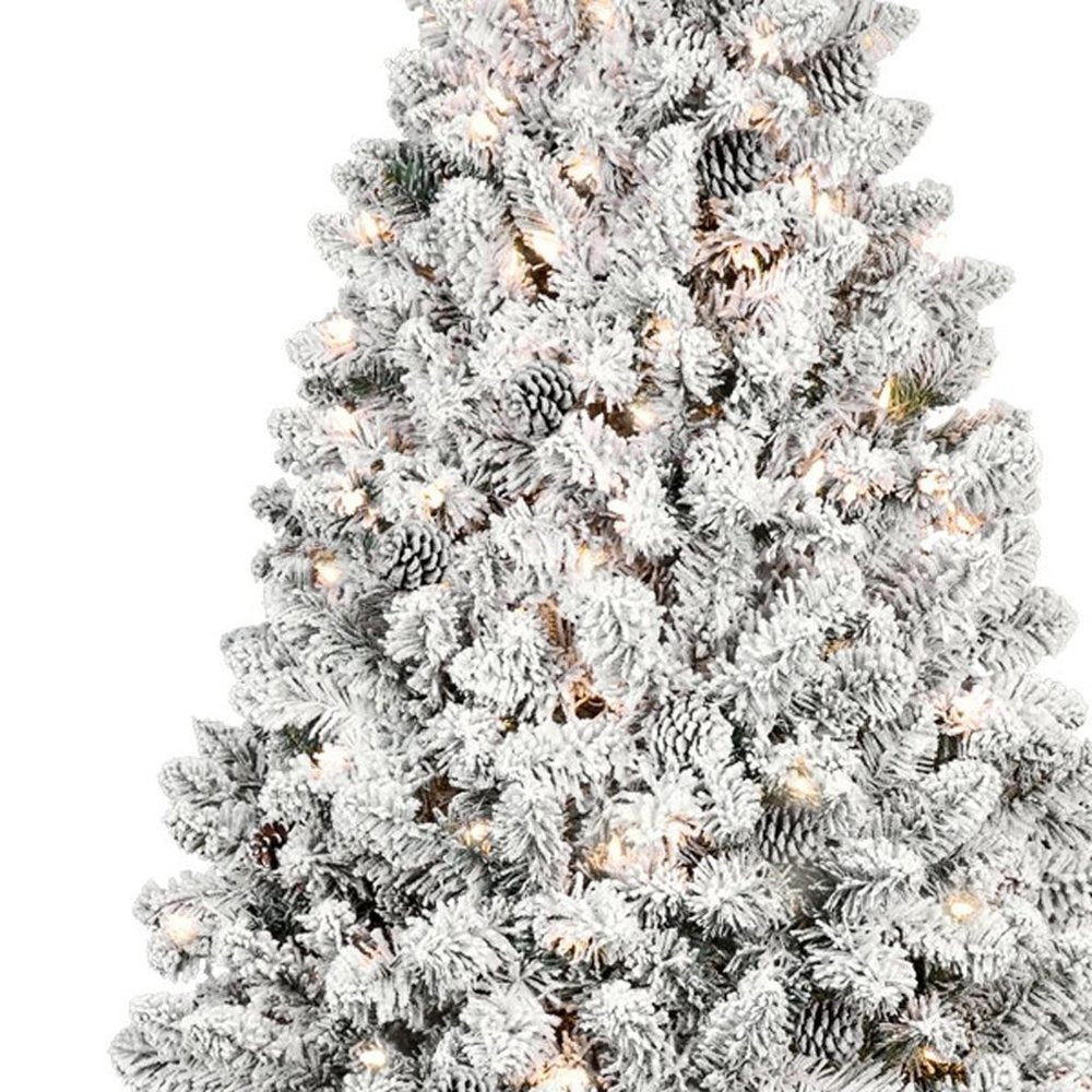 7.5' Pre Lit Full Flocked Spruce Christmas Tree With Decorations
