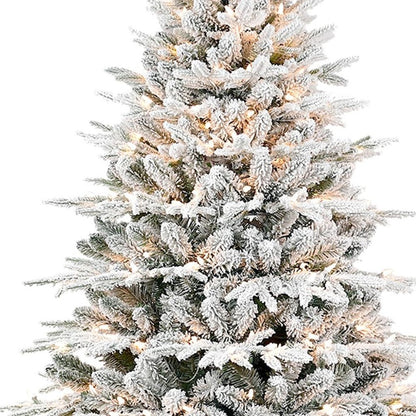 7.5' White Pre Lit Full Flocked Pine Christmas Tree With Decorations