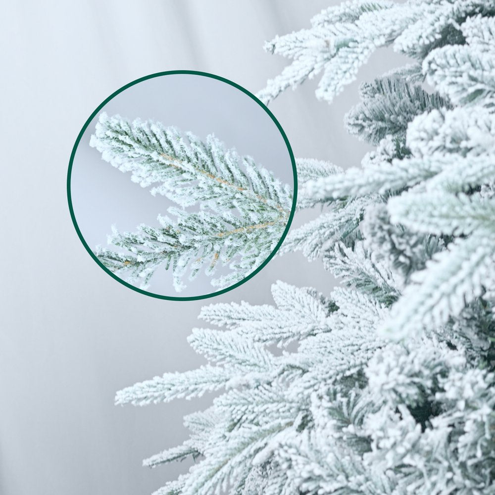 7.5' White Pre Lit Full Flocked Pine Christmas Tree With Decorations