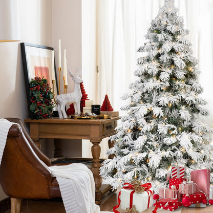 8' White Pre Lit Full Pine Christmas Tree