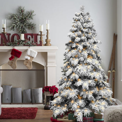 8' White Pre Lit Full Pine Christmas Tree