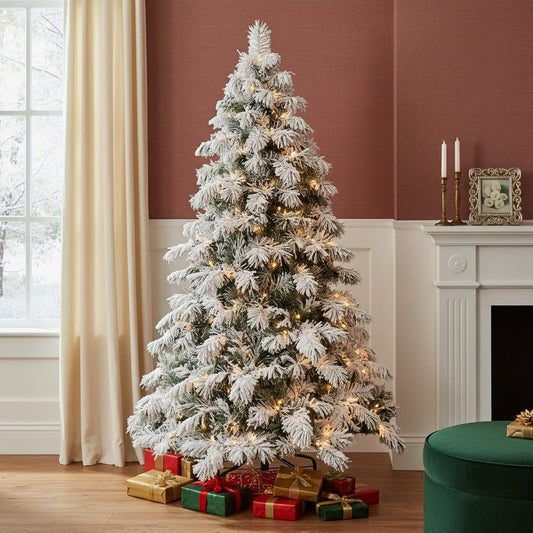 8' White Pre Lit Full Pine Christmas Tree