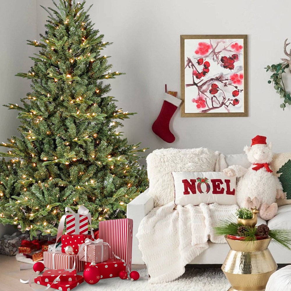 9' Pre Lit Full Pine Christmas Tree