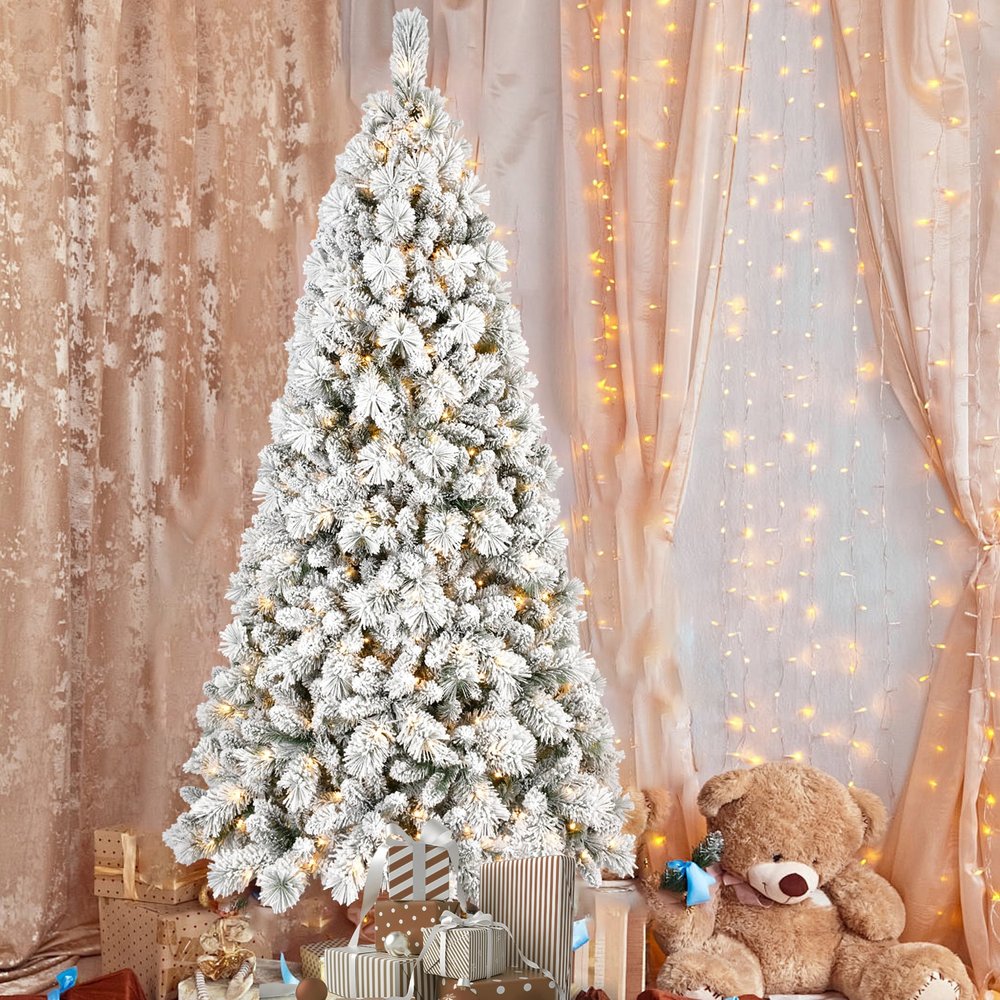 9' White Pre Lit Full Pine Christmas Tree