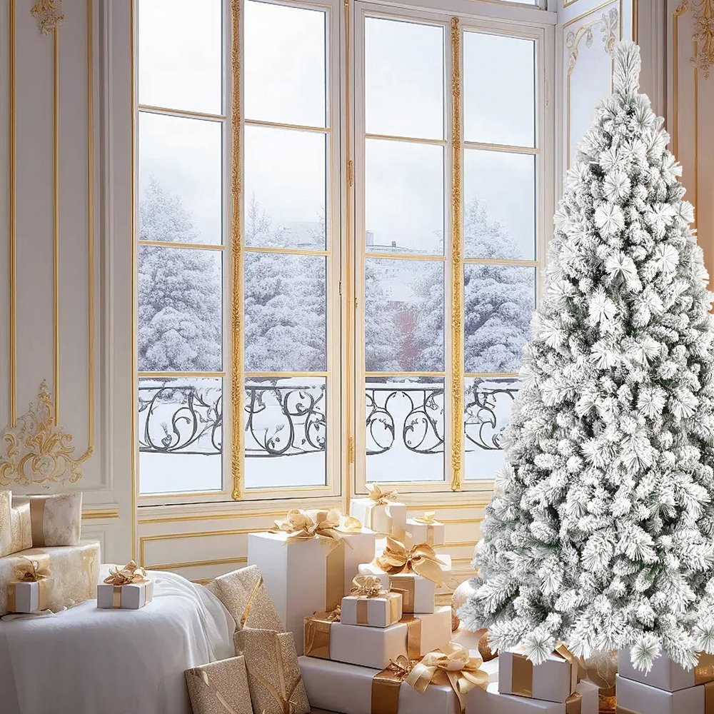 9' White Pre Lit Full Pine Christmas Tree