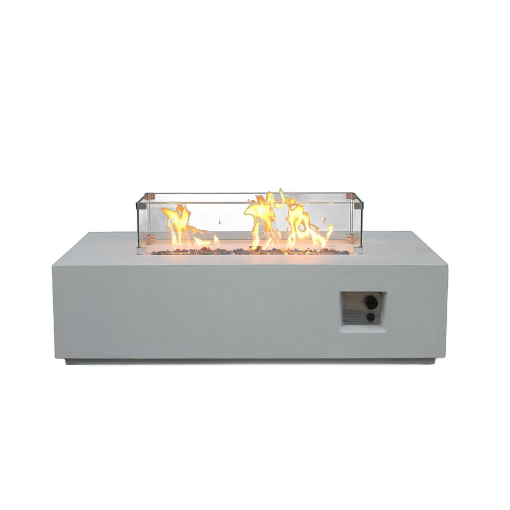 65000 BTU 52" White Concrete Propane Rectangular Fire Pit With Cover