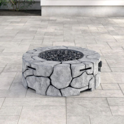 40000 BTU 28" White Concrete Propane Round Fire Pit With Cover