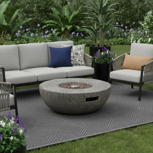 30000 BTU 28" Gray Magnesium Oxide Propane Round Fire Pit With Cover