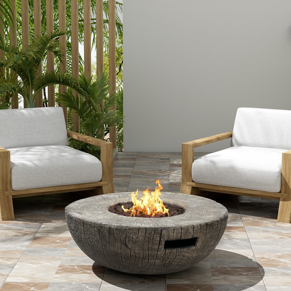 30000 BTU 28" Gray Magnesium Oxide Propane Round Fire Pit With Cover