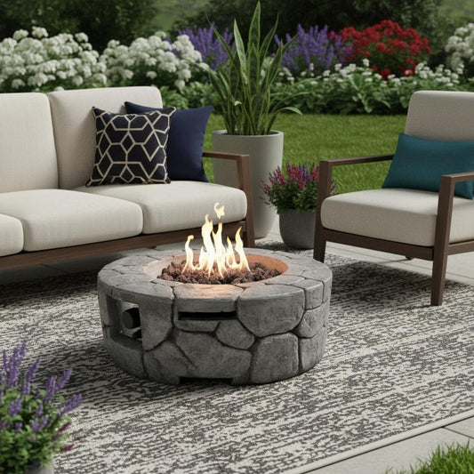 40000 BTU 28" Gray Steel Propane Round Fire Pit With Cover