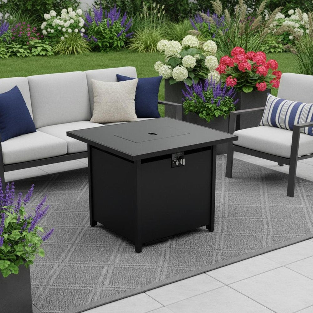 40000 BTU 42" Black Steel Propane Rectangular Fire Pit With Cover