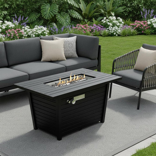 40000 BTU 42" Black Stainless steel Propane Rectangular Fire Pit With Cover
