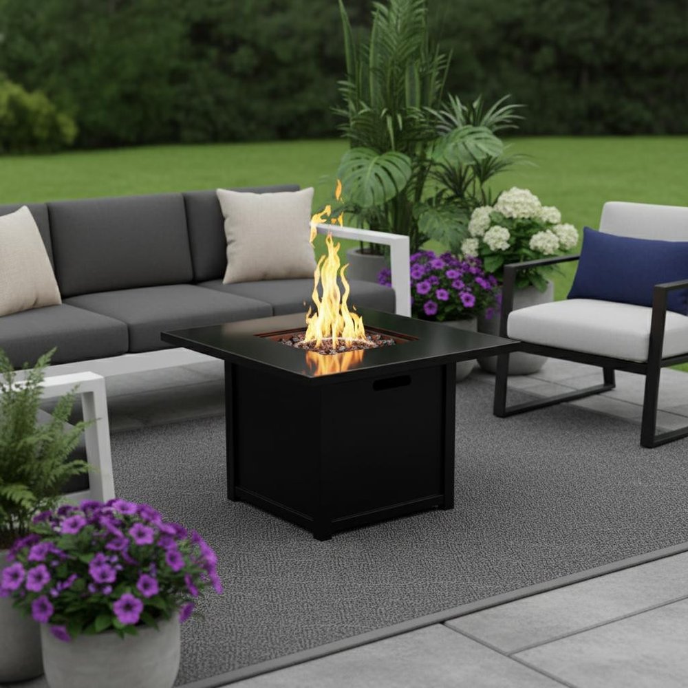 50000 BTU 30" Black Steel Propane Rectangular Fire Pit With Cover