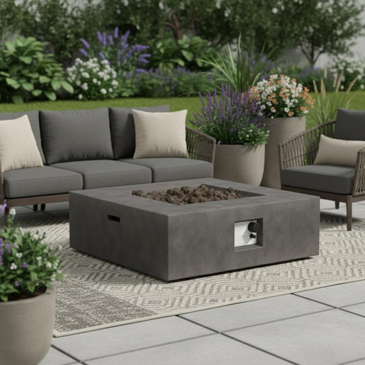 50000 BTU 34" Gray Stainless steel Propane Rectangular Fire Pit With Cover