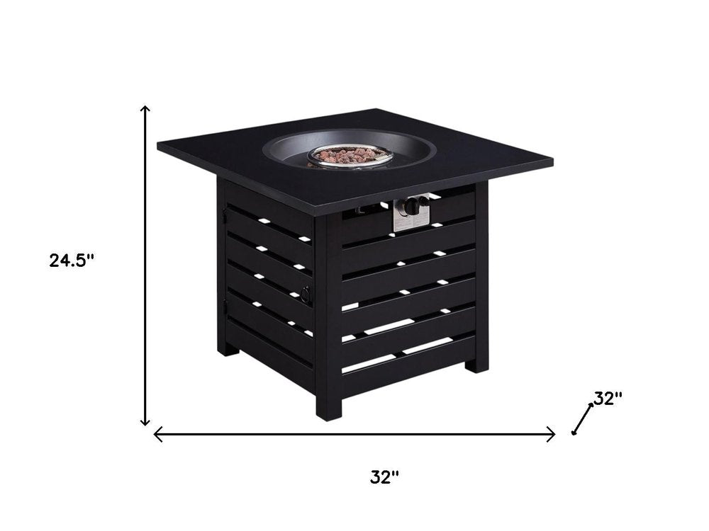 50000 BTU 32" Black Steel Propane Rectangular Fire Pit With Cover