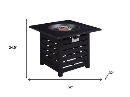 50000 BTU 32" Black Steel Propane Rectangular Fire Pit With Cover