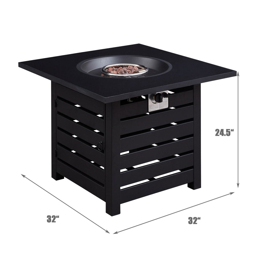 50000 BTU 32" Black Steel Propane Rectangular Fire Pit With Cover