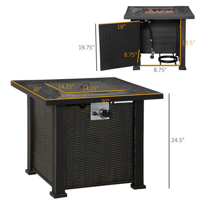 50000 BTU 30" Black Steel Propane Rectangular Fire Pit With Cover