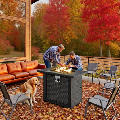 50000 BTU 30" Black Steel Propane Rectangular Fire Pit With Cover