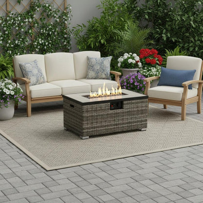 50000 BTU 32" Beige Iron Propane Rectangular Fire Pit With Cover