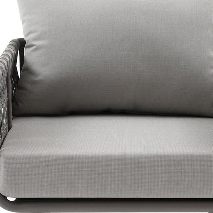 Four Piece Gray and Taupe Metal Upholstered Cushions Sofa Seating Group With Table