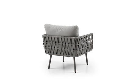 Four Piece Gray and Taupe Metal Upholstered Cushions Sofa Seating Group With Table