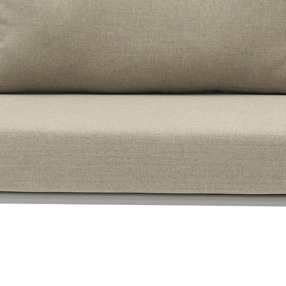 Four Piece Light Gray and Taupe Metal Upholstered Cushions Sofa Seating Group With Table
