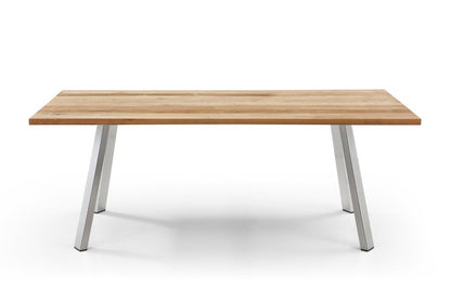 79" Natural and Silver Solid Wood and Stainless Steel Outdoor Dining Table