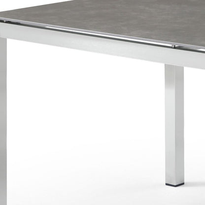 63" Dark Gray and Silver Ceramic Glass and Stainless Steel Outdoor Dining Table