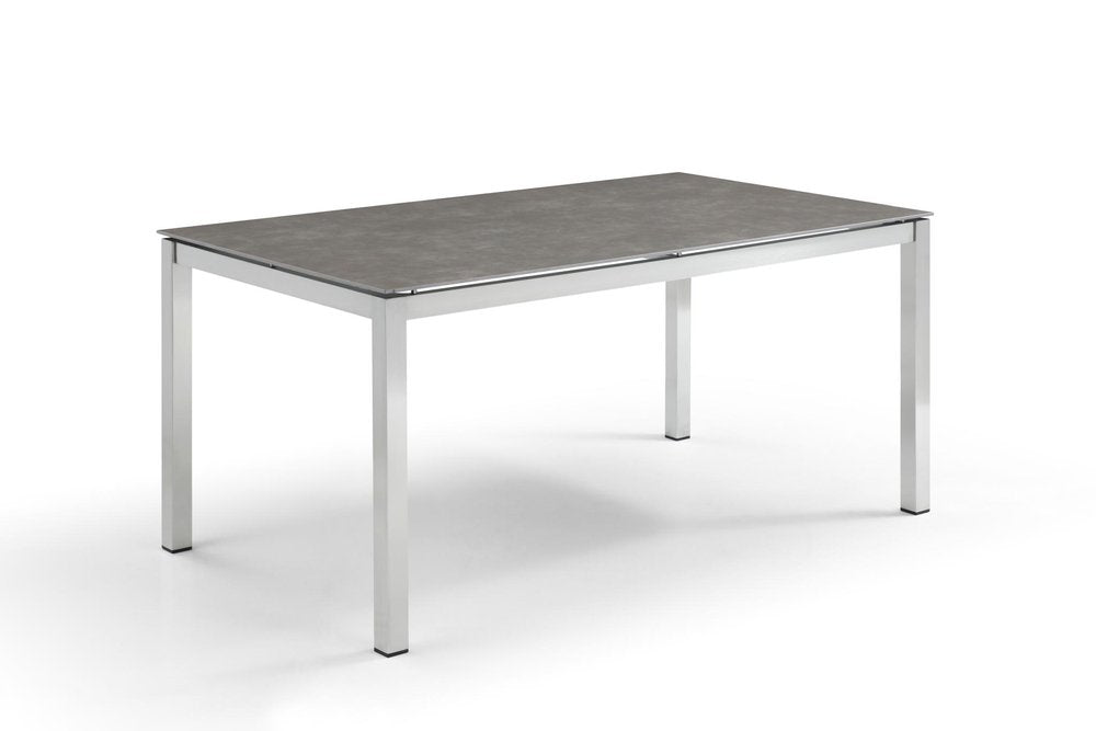 63" Dark Gray and Silver Ceramic Glass and Stainless Steel Outdoor Dining Table