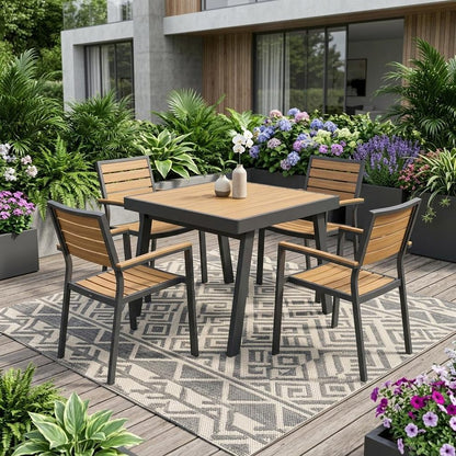 Five Piece Brown Square Metal Dining Set with Four Chairs