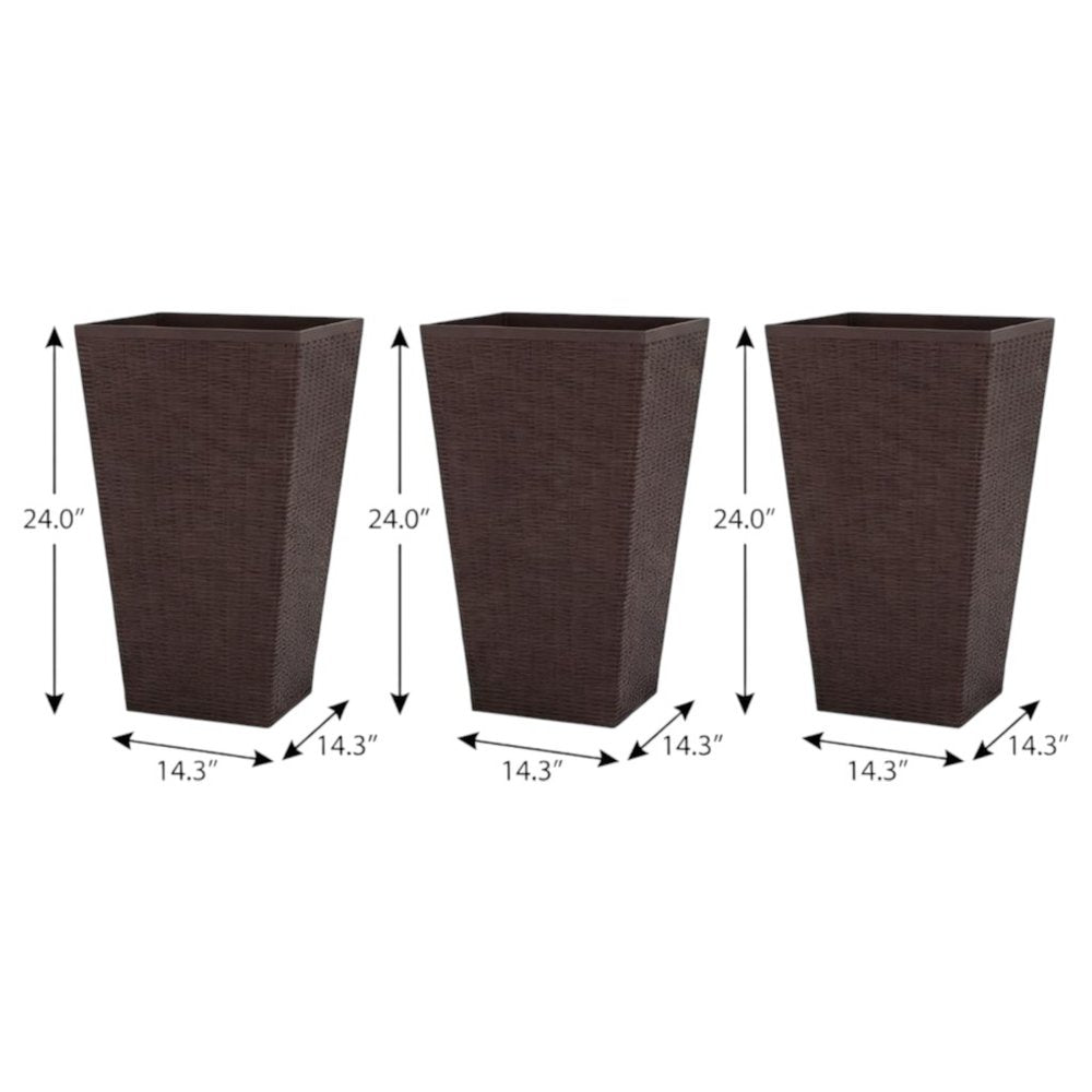 Set of Three Brown Recycled Plastic Rectangular Planter Box