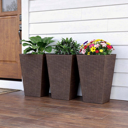 Set of Three Brown Recycled Plastic Rectangular Planter Box