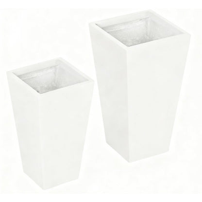 Set of Two White Magnesium Oxide Rectangular Planter Box