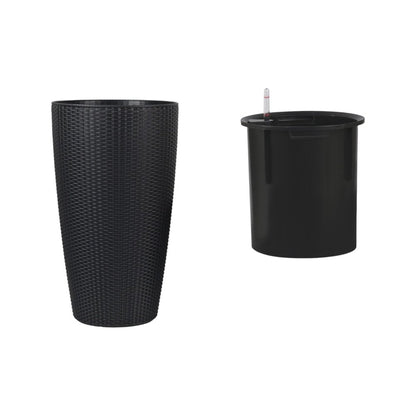 Set of Two Black Recycled Plastic Round Self Watering Planter Box