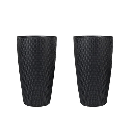 Set of Two Black Recycled Plastic Round Self Watering Planter Box