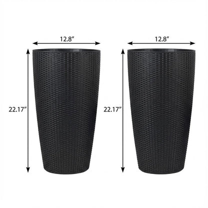 Set of Two Black Recycled Plastic Round Self Watering Planter Box