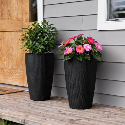 Set of Two Black Recycled Plastic Round Self Watering Planter Box
