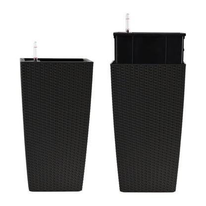 Set of Two Black Recycled Plastic Round Self Watering Planter Box