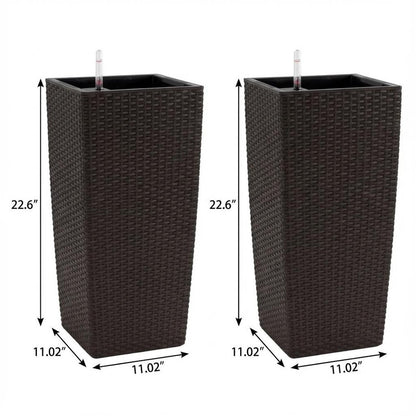 Set of Two Brown Recycled Plastic Round Self Watering Planter Box