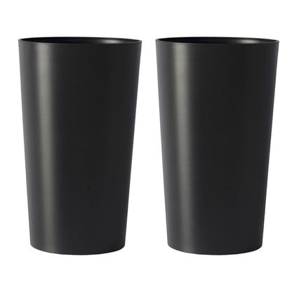 Set of Two Black Heavy Duty Plastic Cylindrical Planter Pots