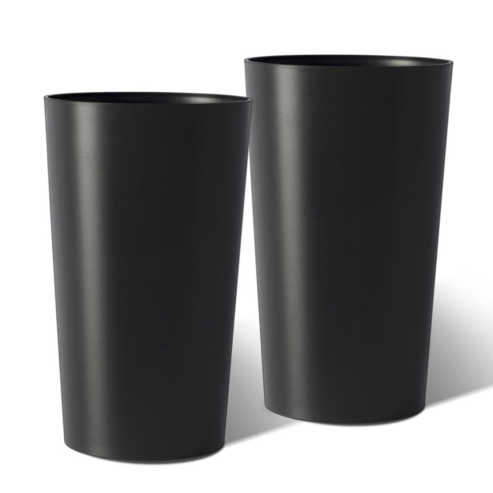 Set of Two Black Heavy Duty Plastic Cylindrical Planter Pots