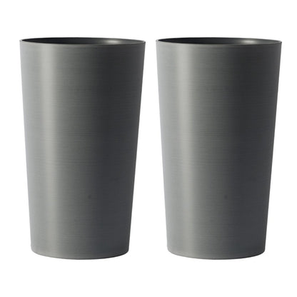 Set of Two Light Gray Heavy Duty Plastic Cylindrical Planter Pots