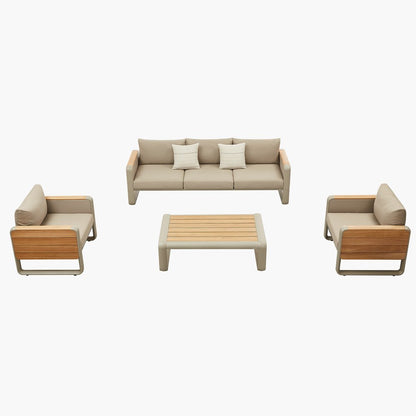 Four Piece Almond Metal Outdoor Patio Set With Table