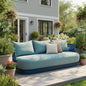 73" Green Metal Patio Sofa with Toss Pillows