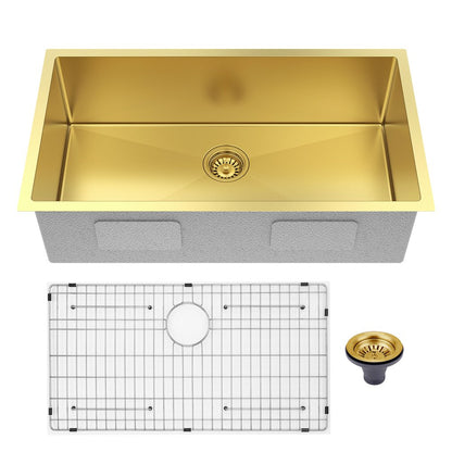 9" X 30" Gold Stainless Steel Undermount Kitchen Sink