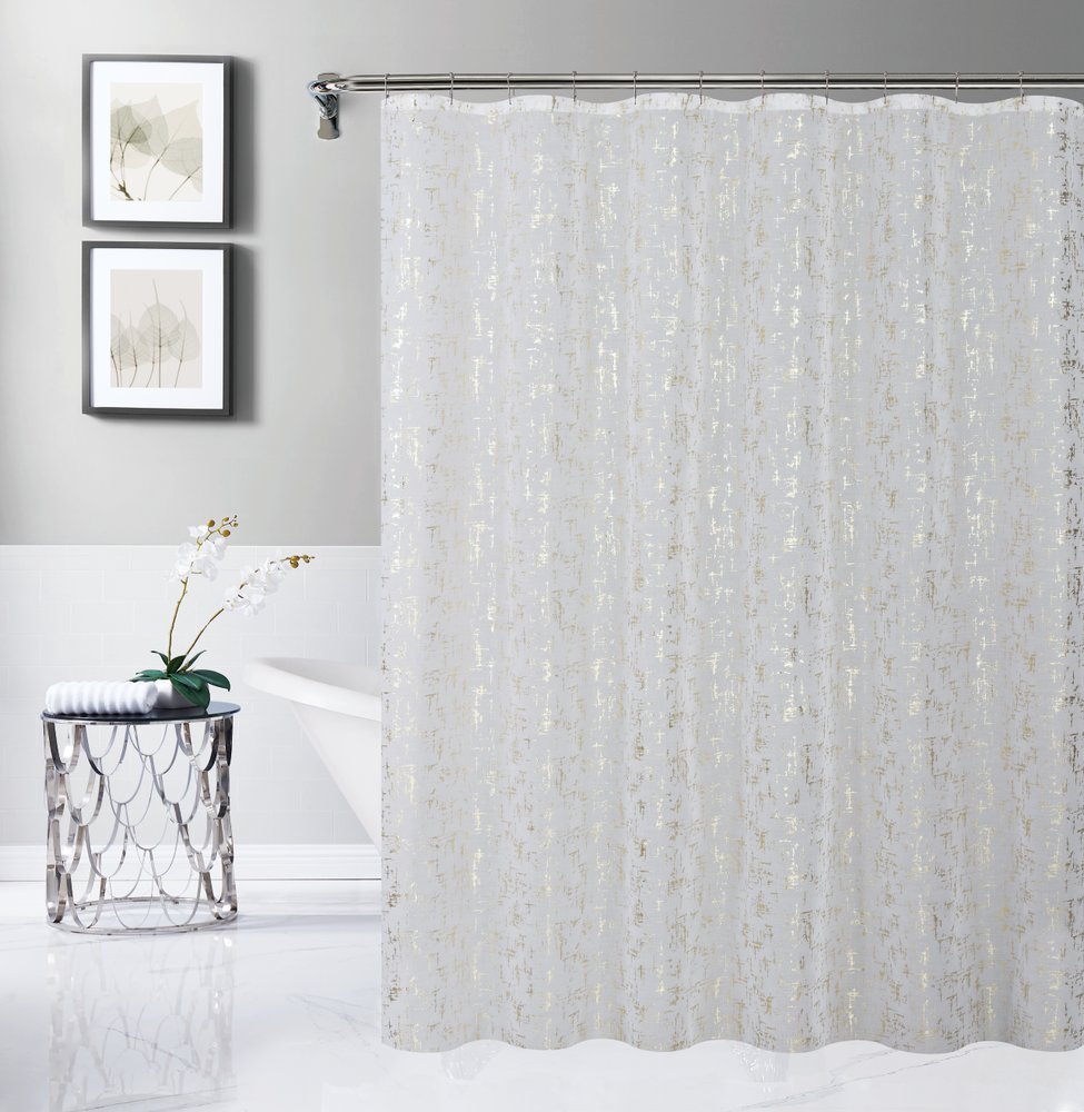 72" White And Gold Abstract Shower Curtain
