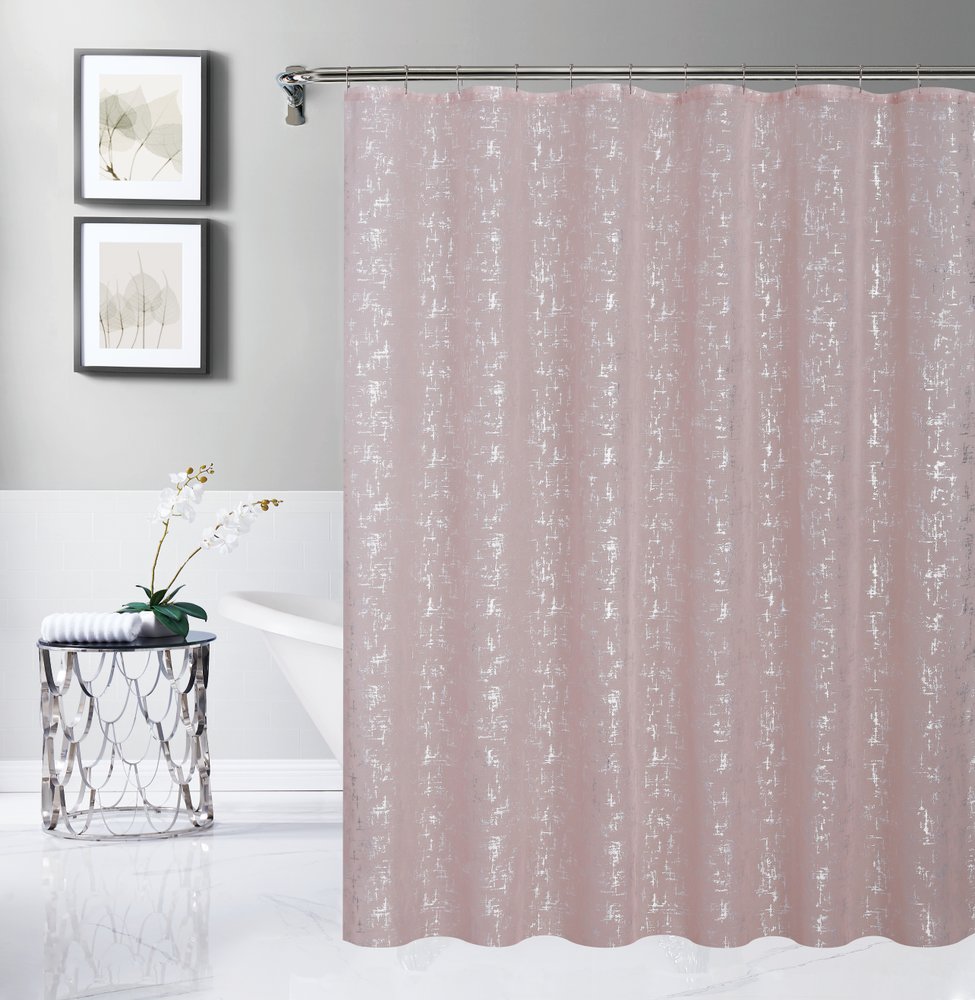 72" Blush And Silver Abstract Shower Curtain